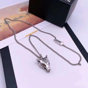 G925 sterling silver wolf head men's necklace